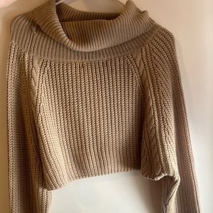 Cropped tan turtleneck sweater